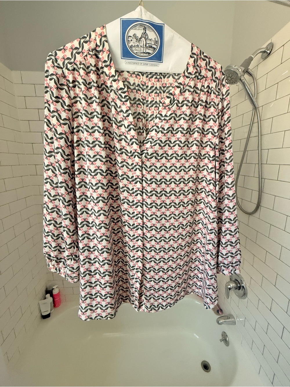 NYDJ Floral Print Button-Up Blouse in Pink, Black & Cream